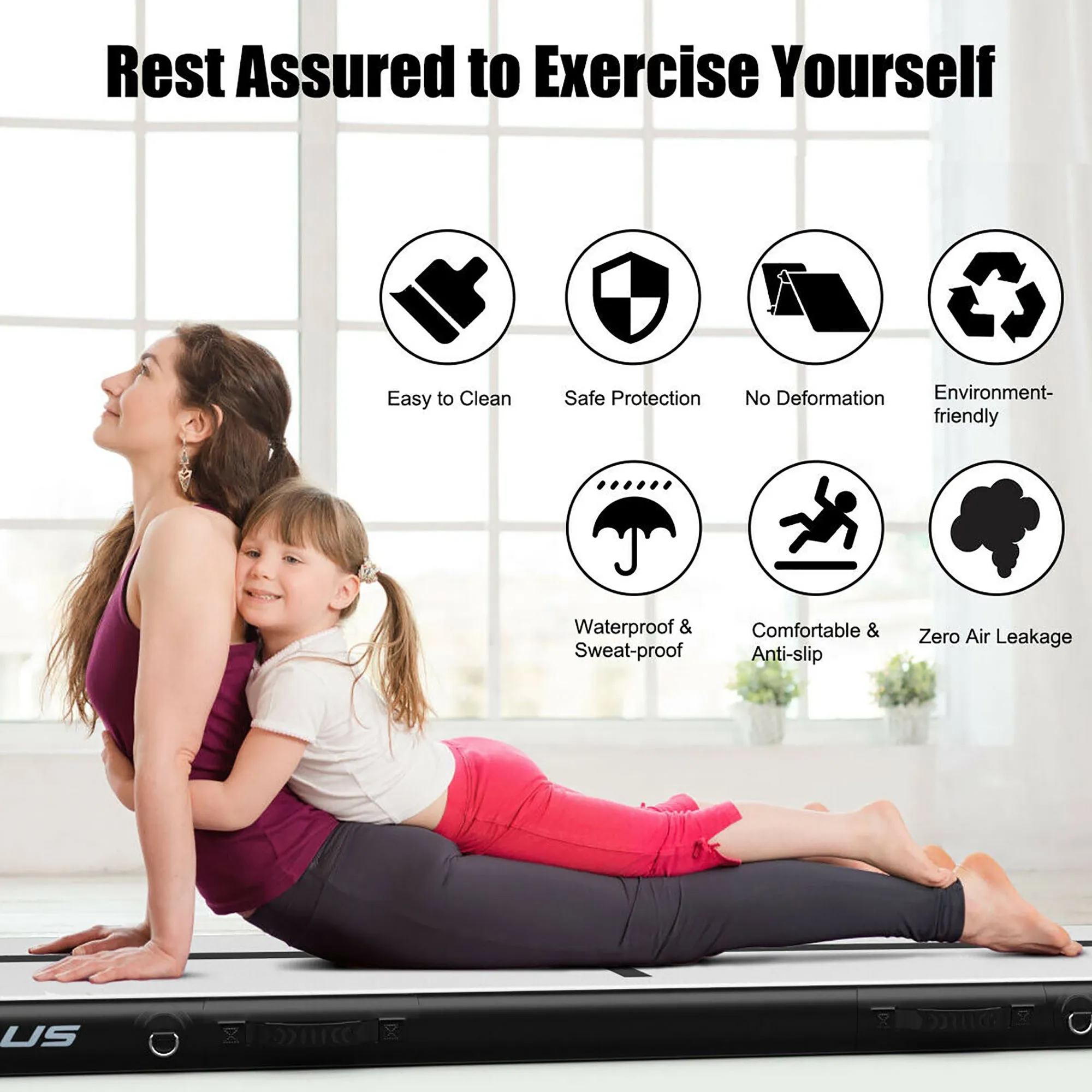 10FT Air Track Inflatable Gymnastics Tumbling Mat w/ Pump Black