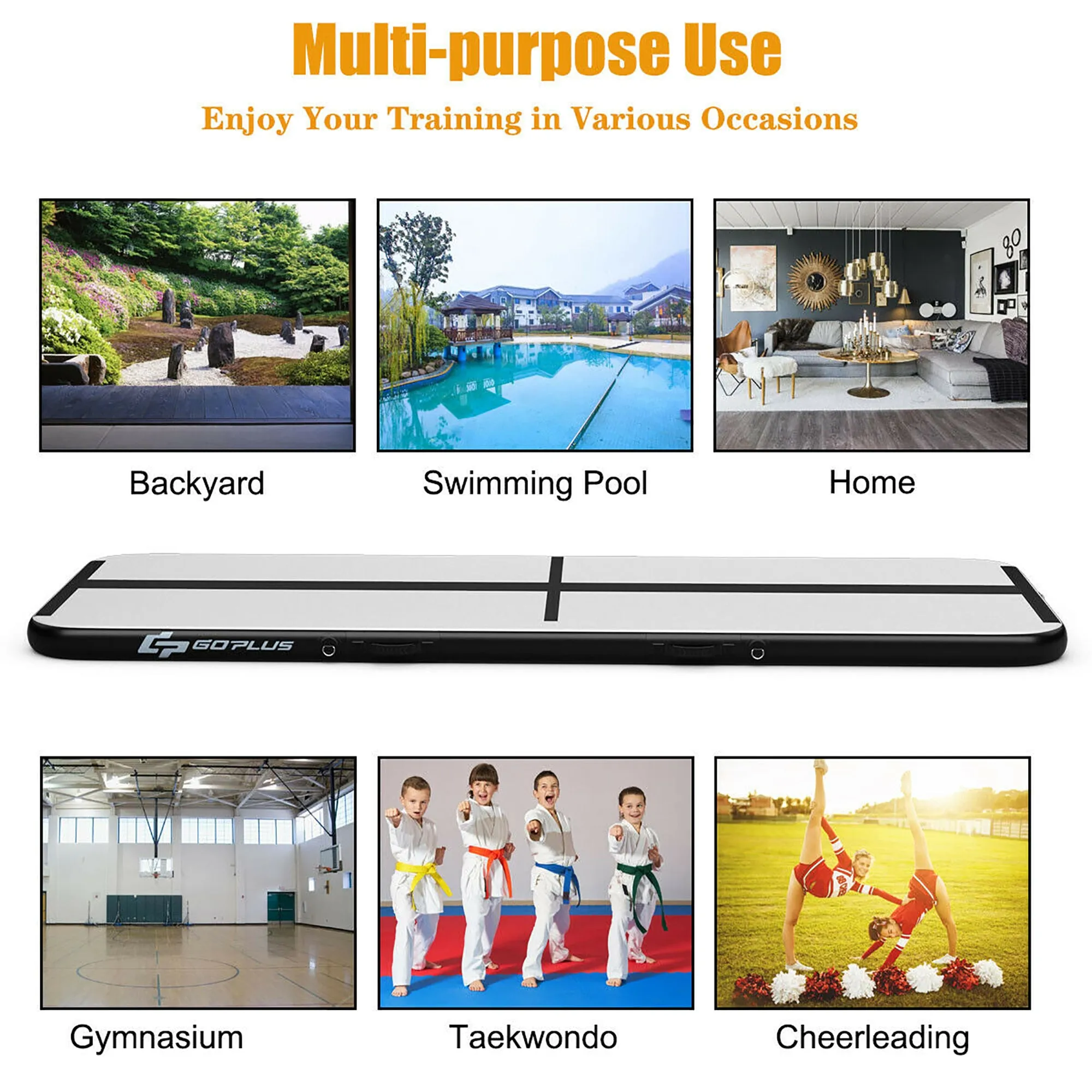 10FT Air Track Inflatable Gymnastics Tumbling Mat w/ Pump Black
