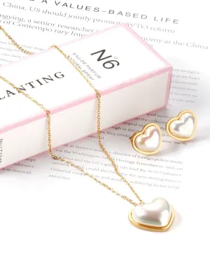 3pcs Stainless Steel Heart Pendant Necklace and Earring Set - FD ⚡