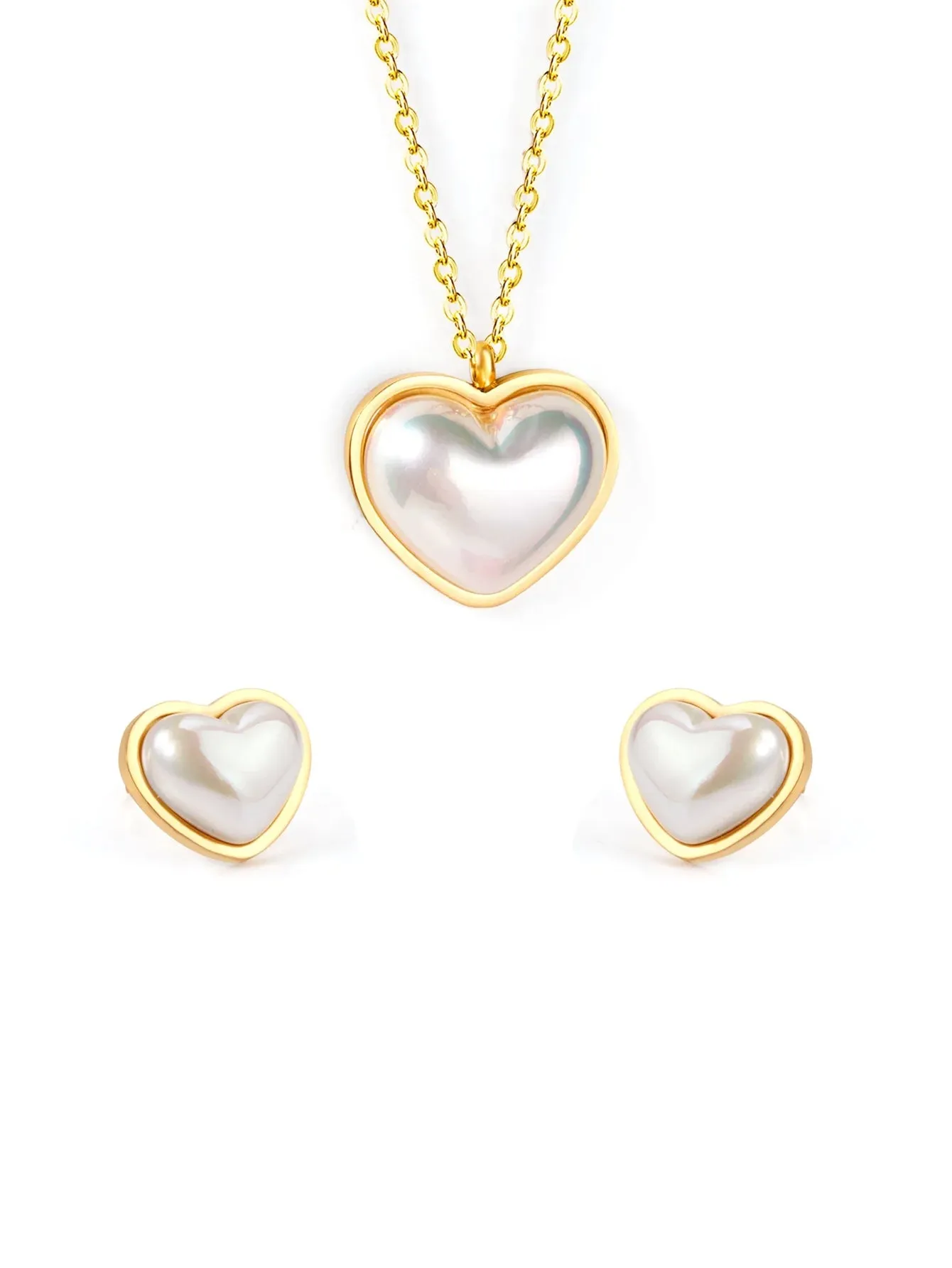 3pcs Stainless Steel Heart Pendant Necklace and Earring Set - FD ⚡