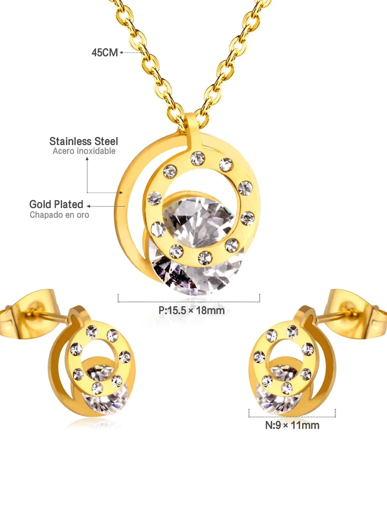 3pcs Stainless Steel Zircon Jewelry Set - FD ⚡
