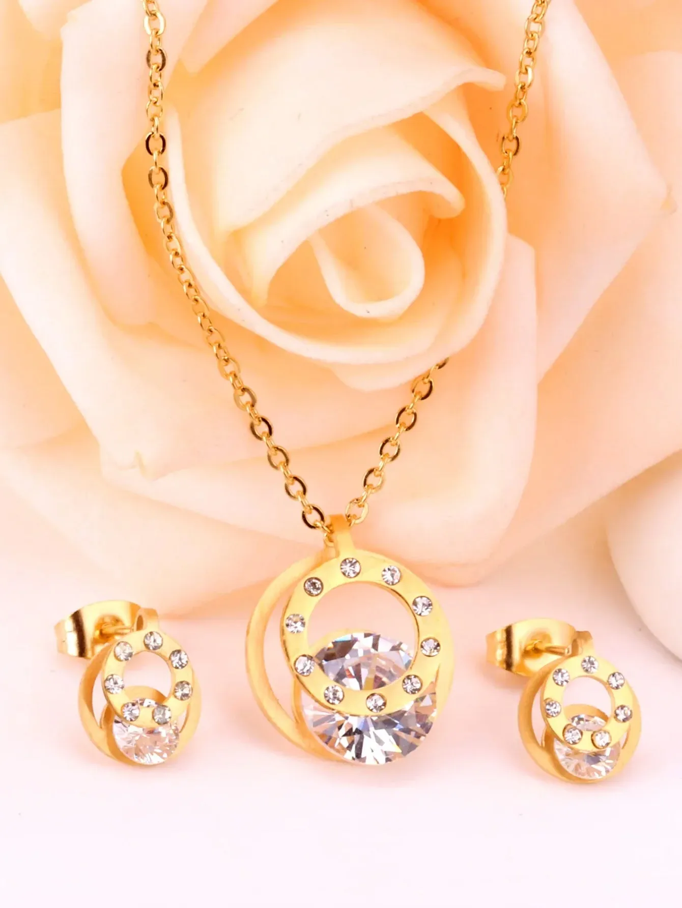 3pcs Stainless Steel Zircon Jewelry Set - FD ⚡