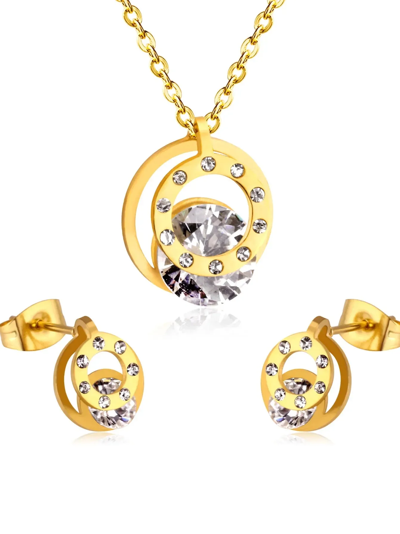 3pcs Stainless Steel Zircon Jewelry Set - FD ⚡