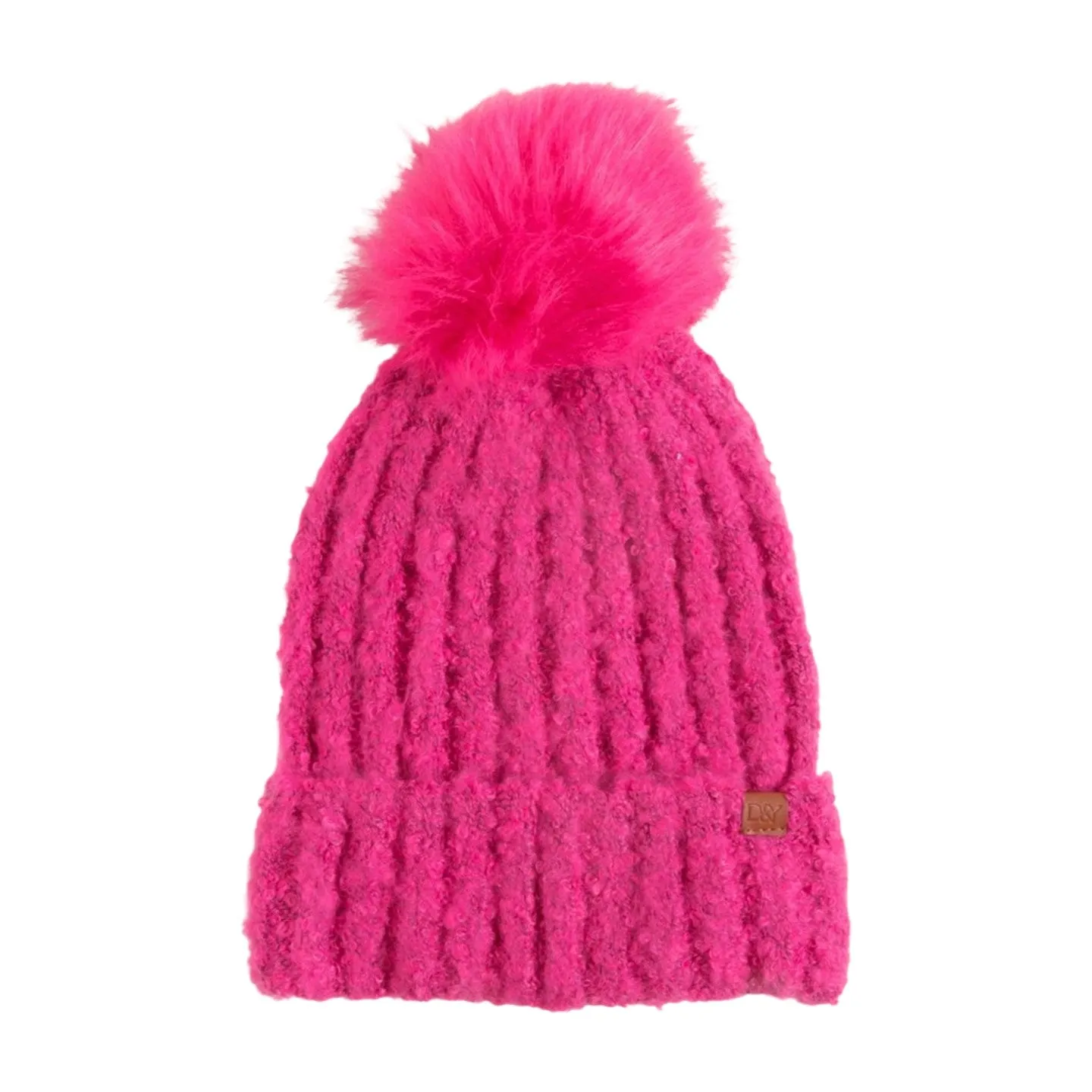 ABB342 - BOUCLE KNIT BEANIE WITH FAUX FUR POM