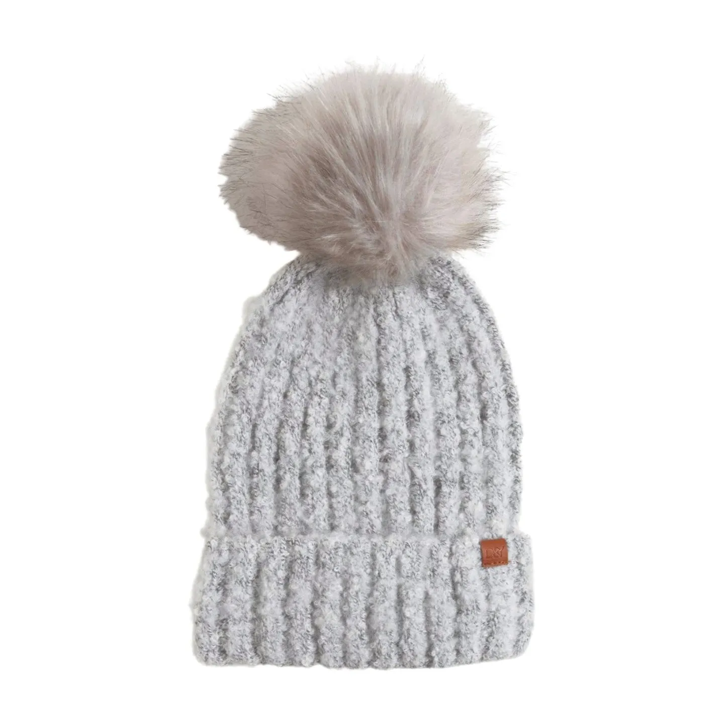 ABB342 - BOUCLE KNIT BEANIE WITH FAUX FUR POM
