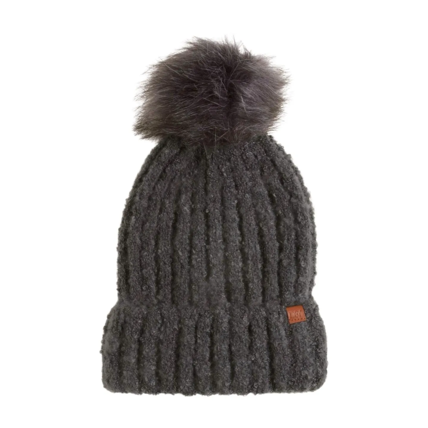 ABB342 - BOUCLE KNIT BEANIE WITH FAUX FUR POM