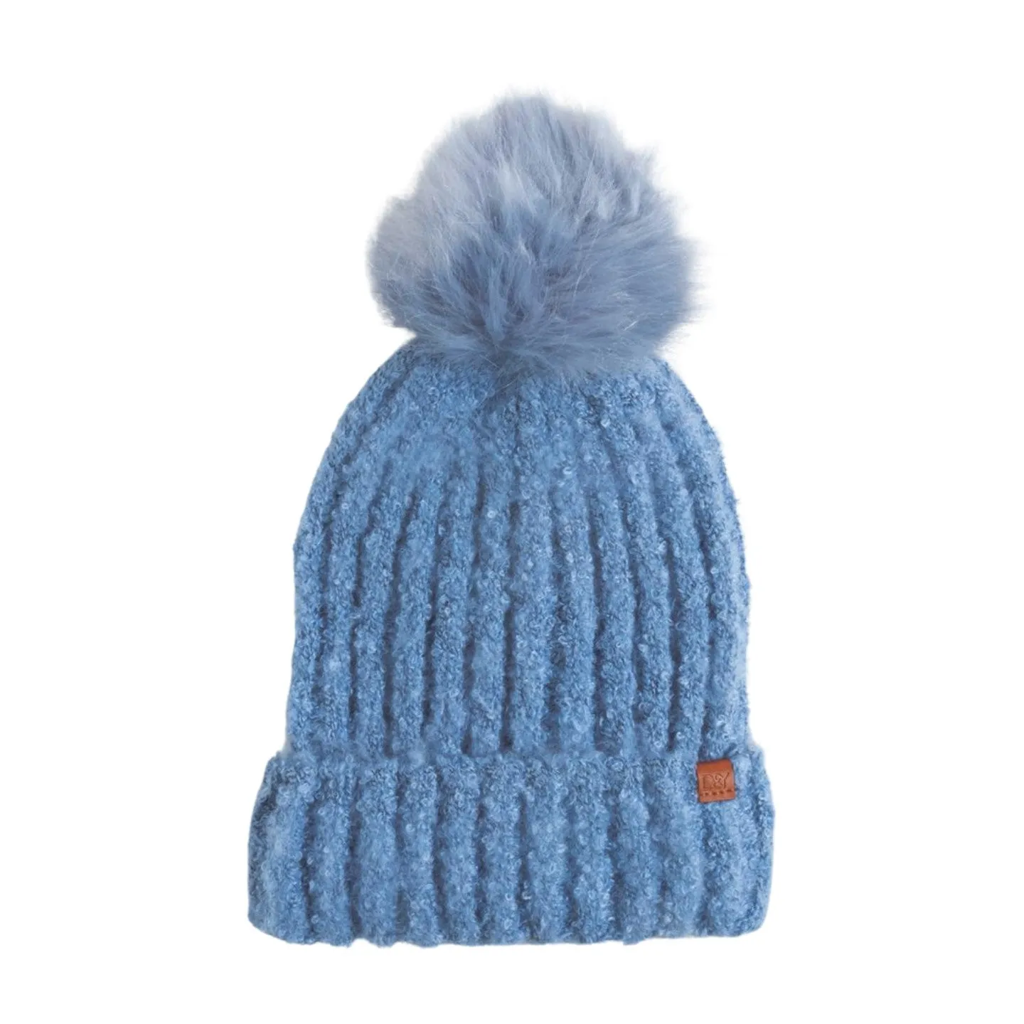 ABB342 - BOUCLE KNIT BEANIE WITH FAUX FUR POM