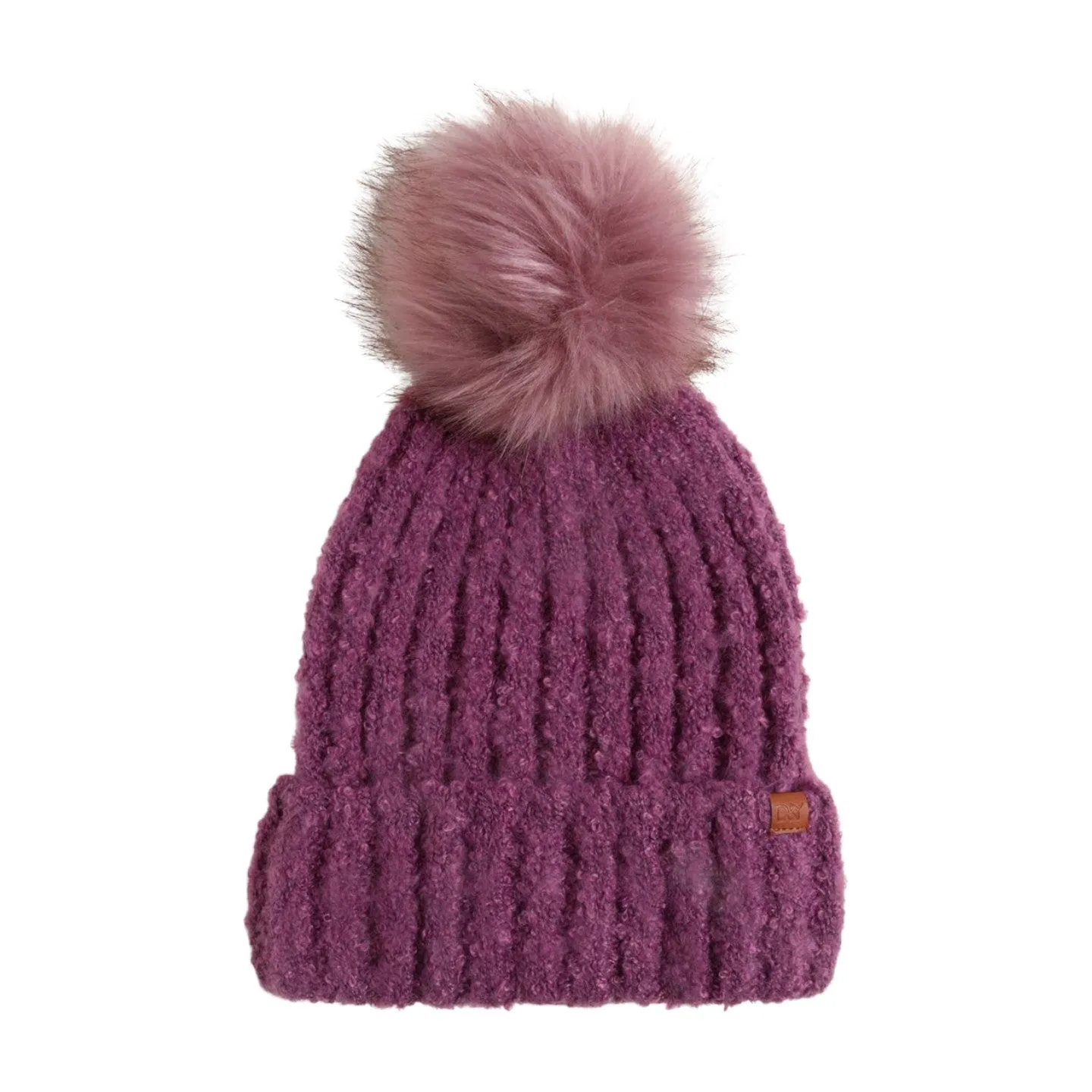 ABB342 - BOUCLE KNIT BEANIE WITH FAUX FUR POM