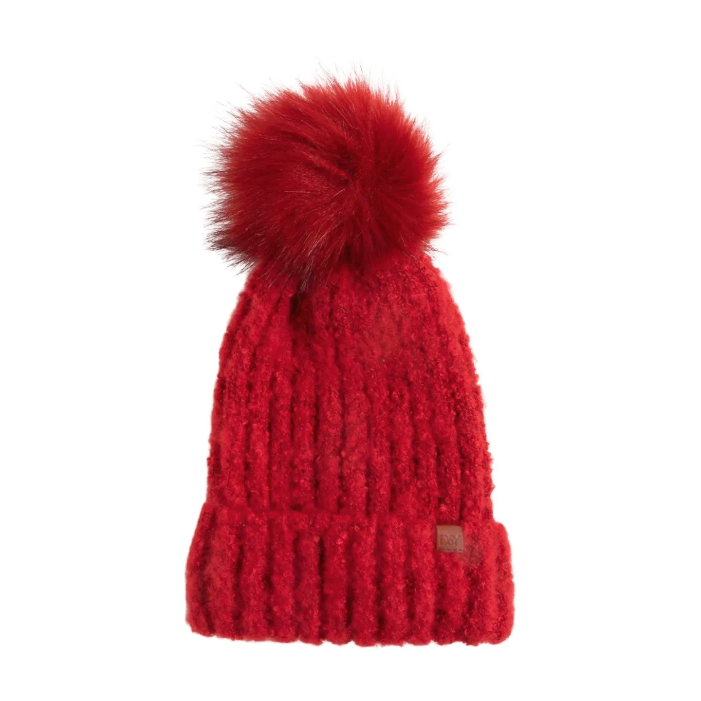 ABB342 - BOUCLE KNIT BEANIE WITH FAUX FUR POM