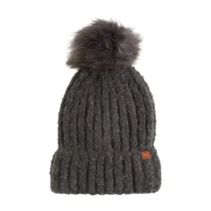 ABB342 - BOUCLE KNIT BEANIE WITH FAUX FUR POM