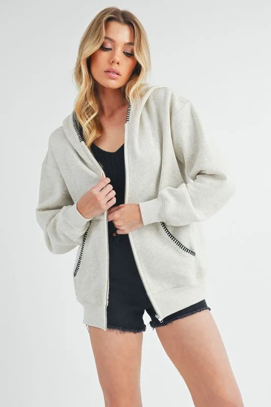 Aemi   Co Contrast Trim Zip Up Hoodie Jacket