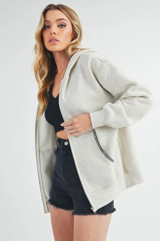 Aemi   Co Contrast Trim Zip Up Hoodie Jacket