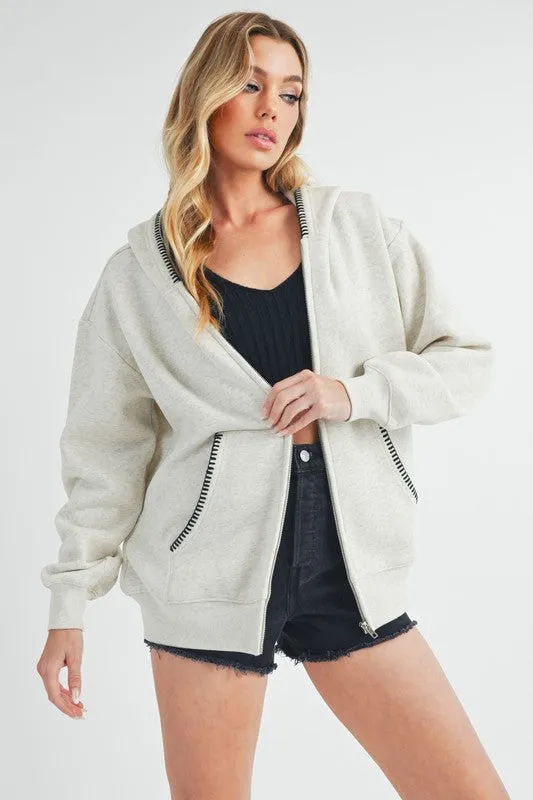 Aemi   Co Contrast Trim Zip Up Hoodie Jacket