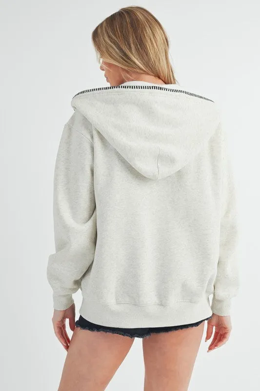 Aemi   Co Contrast Trim Zip Up Hoodie Jacket