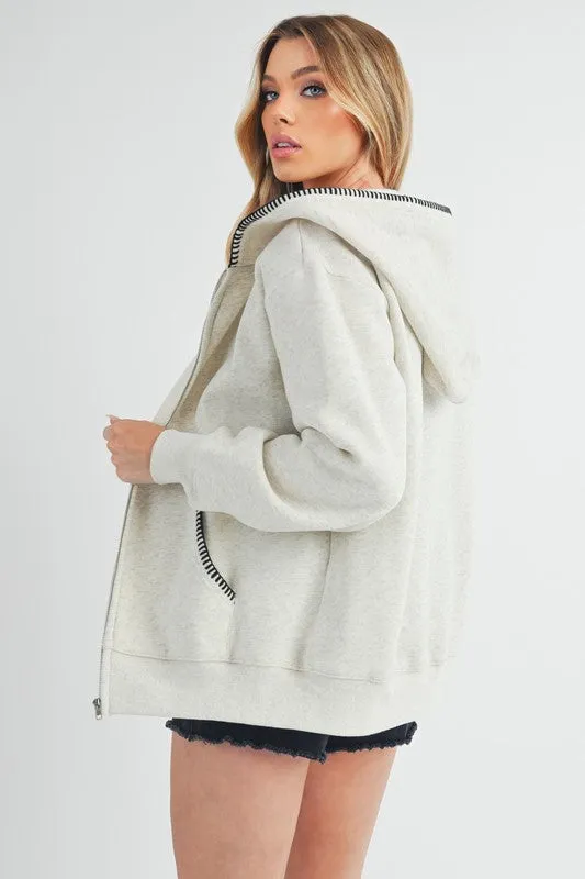 Aemi   Co Contrast Trim Zip Up Hoodie Jacket