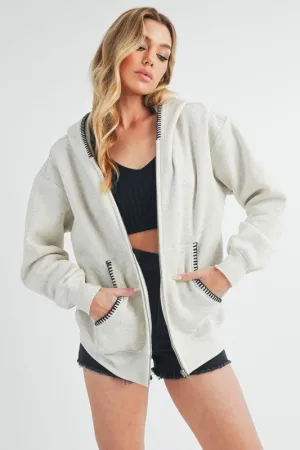 Aemi   Co Contrast Trim Zip Up Hoodie Jacket