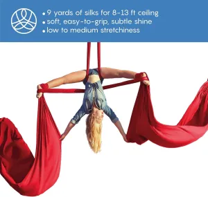 Aerial Silks Yoga Sling Hammock Starter Kit - Tricot Fabric, 9 yd, Red