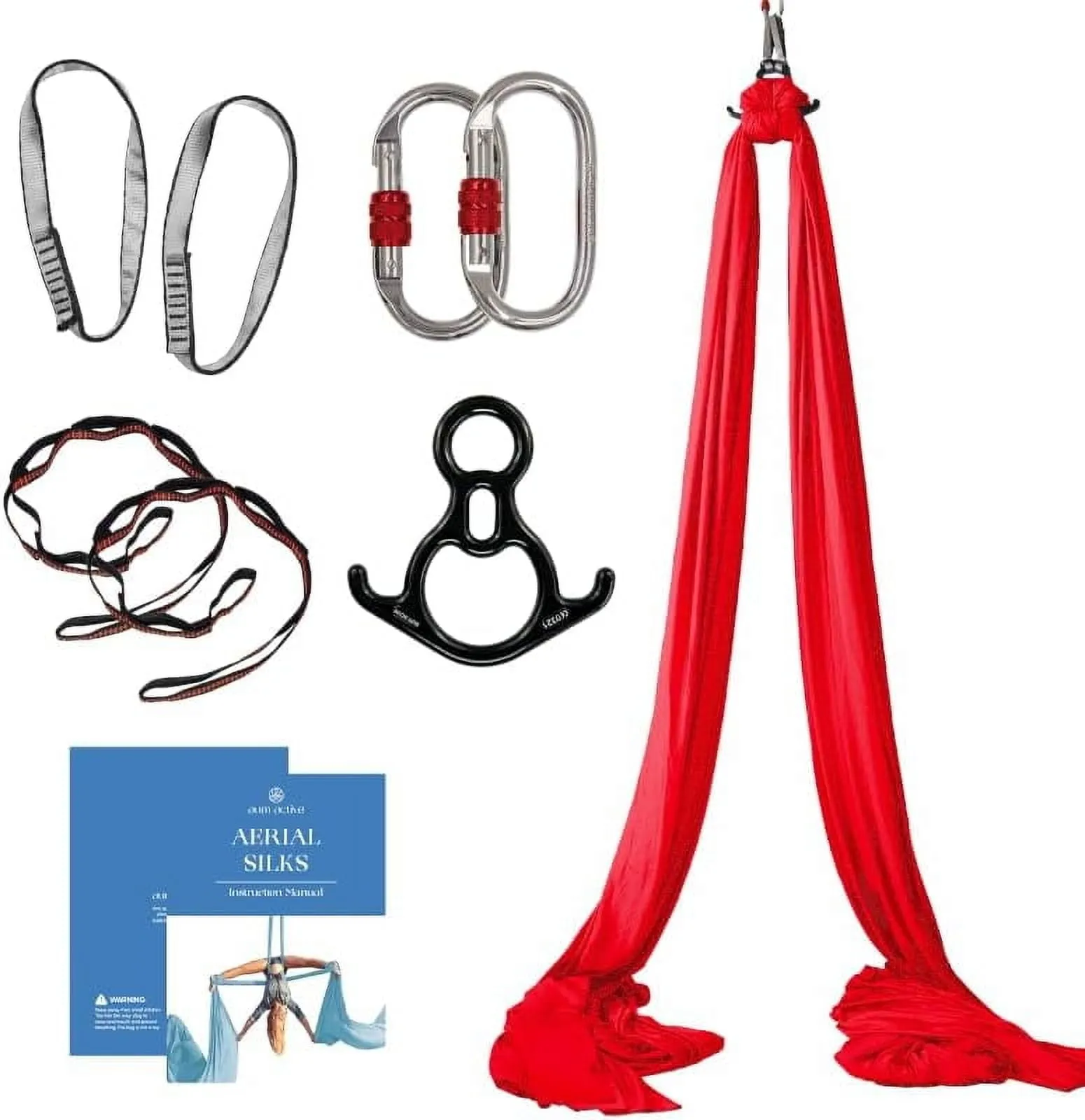 Aerial Silks Yoga Sling Hammock Starter Kit - Tricot Fabric, 9 yd, Red