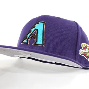Arizona Diamondbacks 2001 WORLD SERIES New Era 59Fifty Fitted Hats (RETRO Purple GRAY UNDER BRIM)
