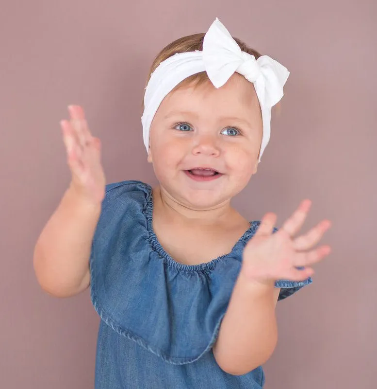 Baby Bling White Shabby Dot Patterned Knot Headband