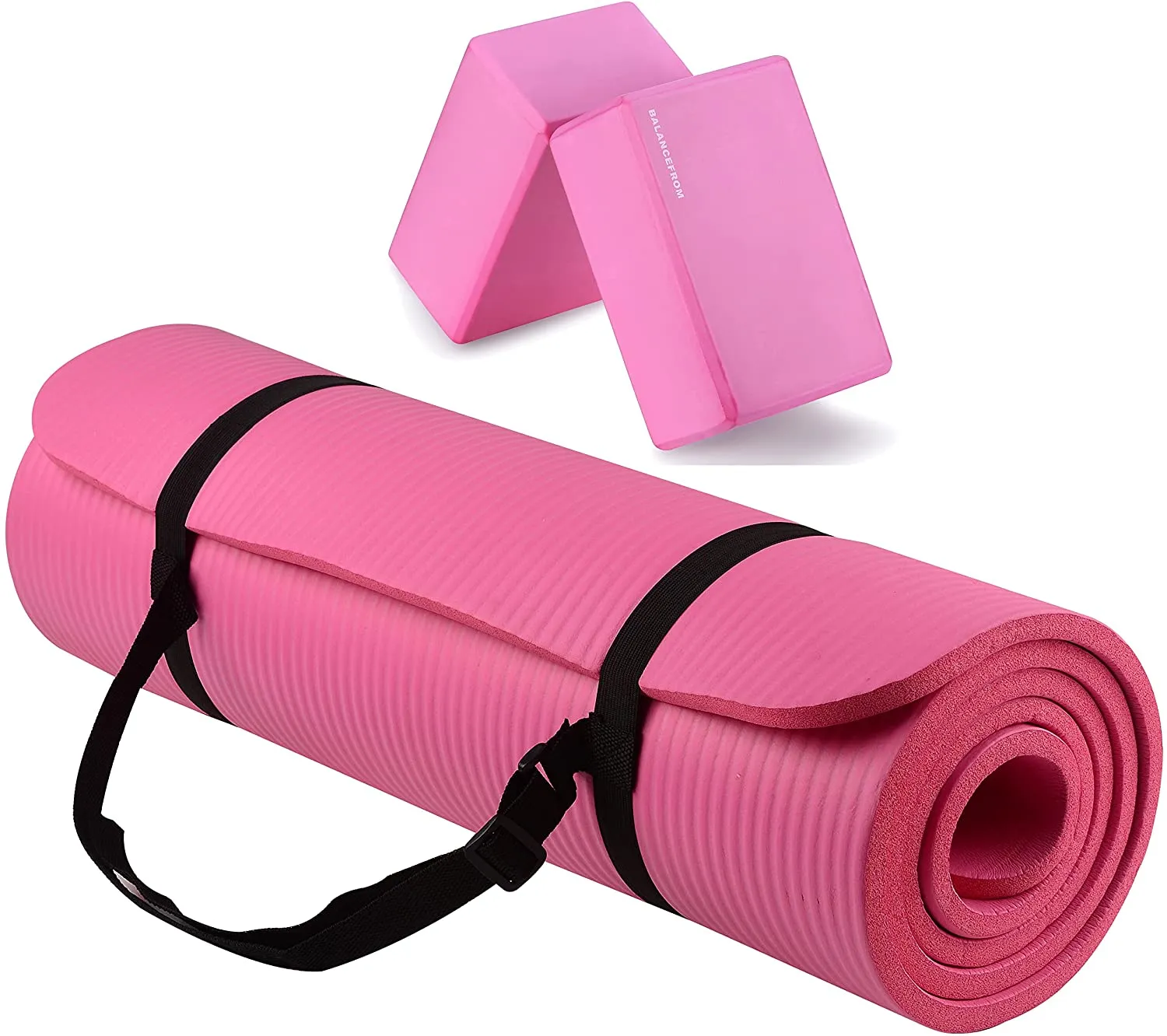 BalanceFrom GoYoga All-Purpose 1/2-Inch Extra Thick High Density Anti-Tear Exercise Yoga Mat with Carrying Strap and Yoga Blocks