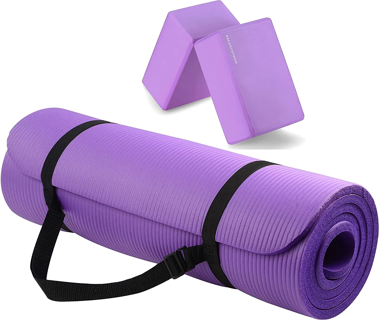 BalanceFrom GoYoga All-Purpose 1/2-Inch Extra Thick High Density Anti-Tear Exercise Yoga Mat with Carrying Strap and Yoga Blocks