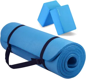 BalanceFrom GoYoga All-Purpose 1/2-Inch Extra Thick High Density Anti-Tear Exercise Yoga Mat with Carrying Strap and Yoga Blocks