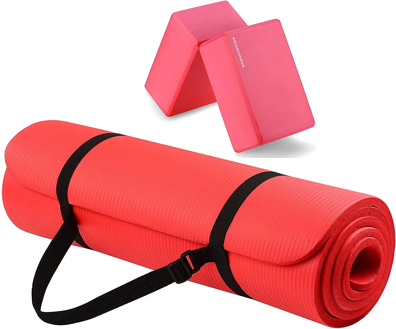 BalanceFrom GoYoga All-Purpose 1/2-Inch Extra Thick High Density Anti-Tear Exercise Yoga Mat with Carrying Strap and Yoga Blocks