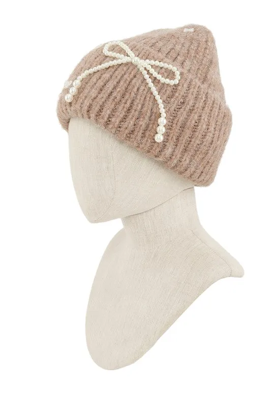 Beanie Baby-  Pearl Ribbon Accent Beanie