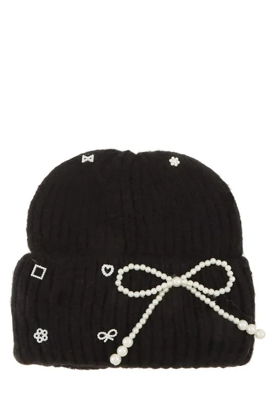 Beanie Baby-  Pearl Ribbon Accent Beanie