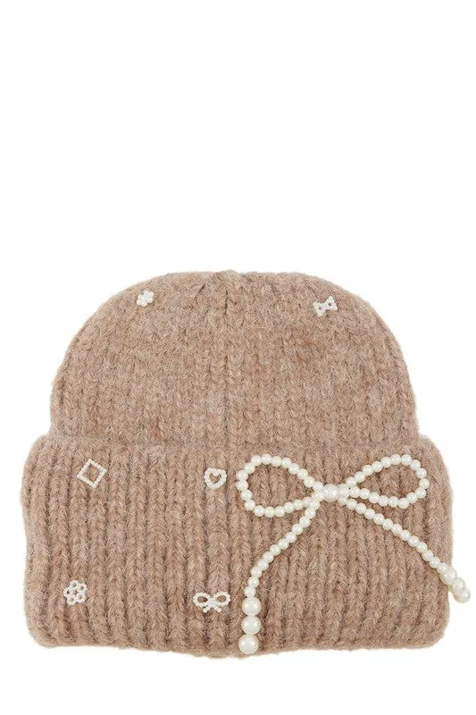 Beanie Baby-  Pearl Ribbon Accent Beanie