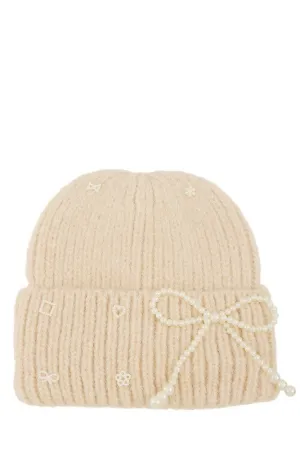 Beanie Baby-  Pearl Ribbon Accent Beanie