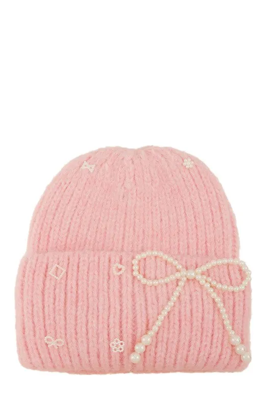 Beanie Baby-  Pearl Ribbon Accent Beanie