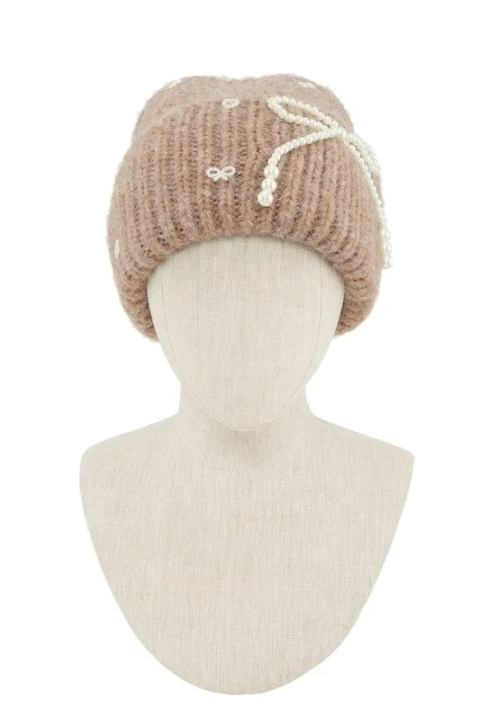 Beanie Baby-  Pearl Ribbon Accent Beanie