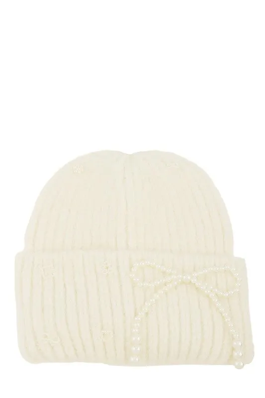 Beanie Baby-  Pearl Ribbon Accent Beanie