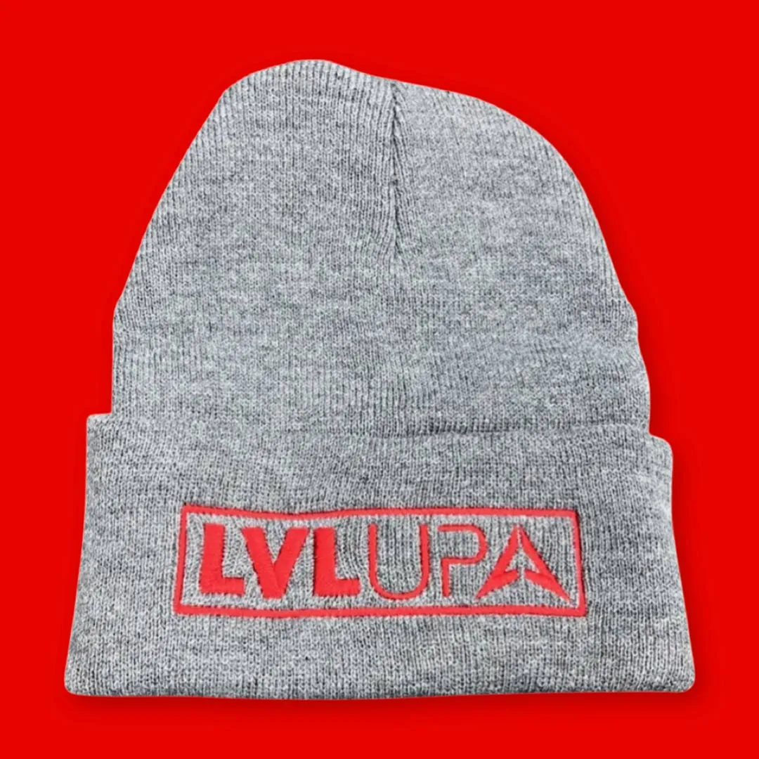 Beanie - LVL UP Trendy Logo - Grey with Red
