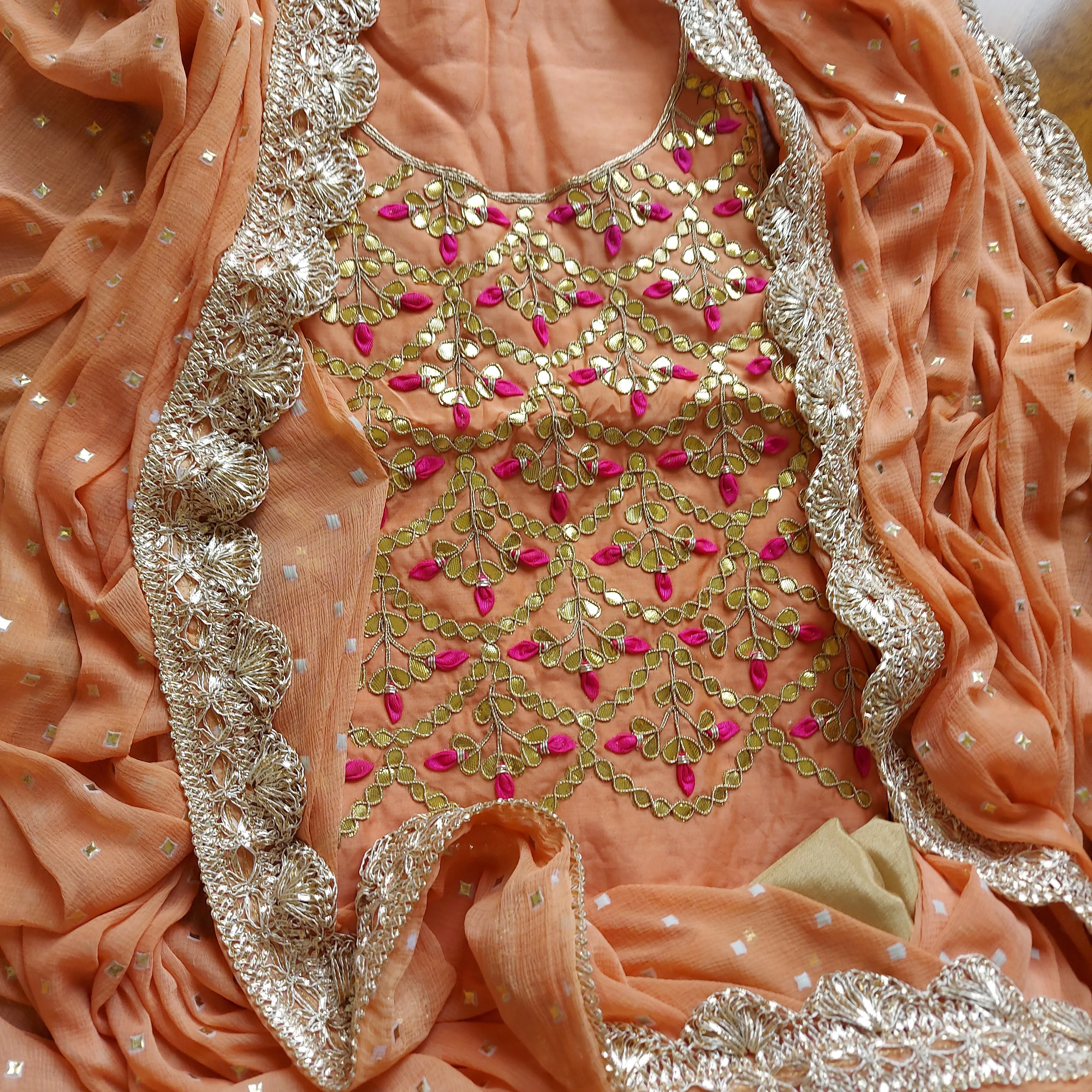 Beautiful Peach Gota Patti Salwar Suit