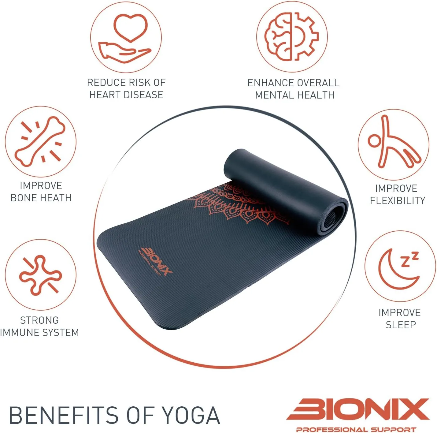 Bionix Yoga Mat Dark Blue - Thick NBR Foam Fitness Workout - Pilates Mat