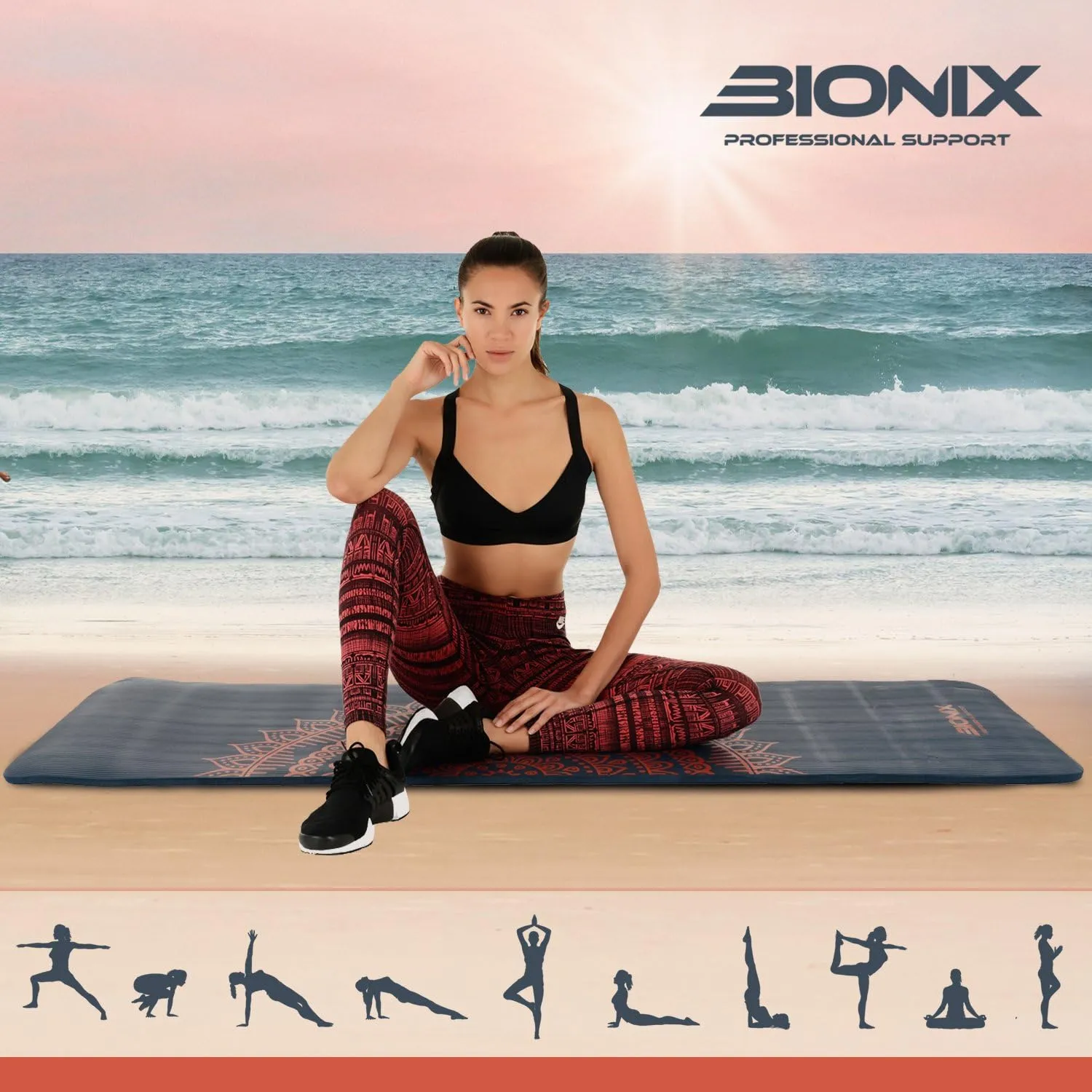 Bionix Yoga Mat Dark Blue - Thick NBR Foam Fitness Workout - Pilates Mat