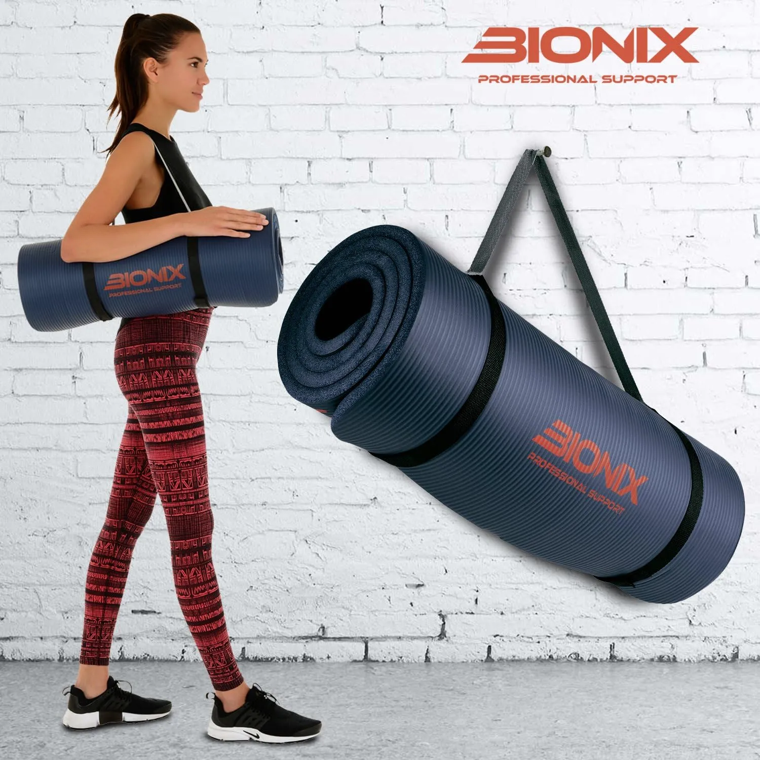 Bionix Yoga Mat Dark Blue - Thick NBR Foam Fitness Workout - Pilates Mat