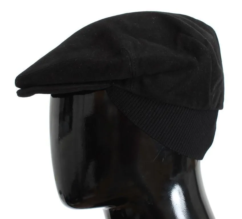 Black Cotton Newsboy Cap