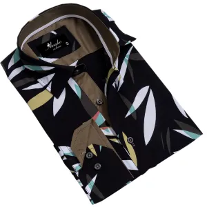 Black Floral Mens Slim Fit Designer Dress Shirt - tailored Cotton Shirts for Work and Casual Wear