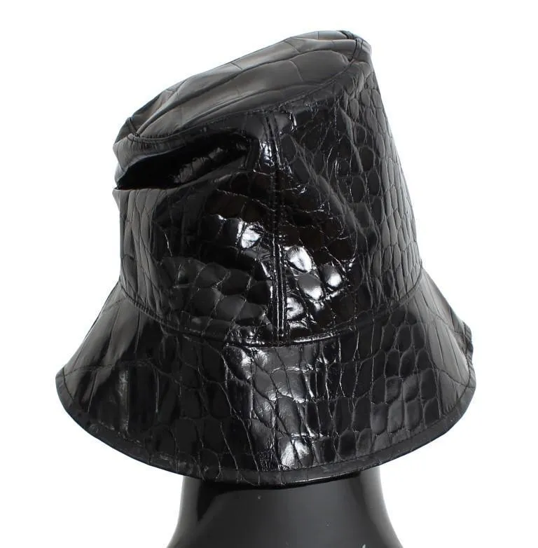 Black Shiny Calfskin Leather Cloche Hat