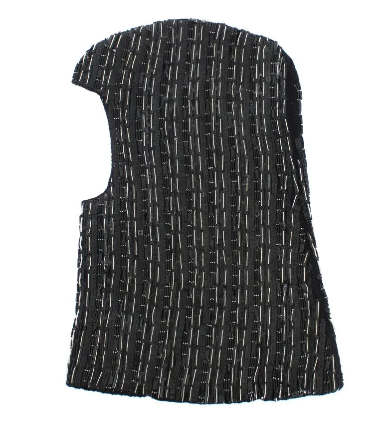 Black Wool Crystal Runway Crochet Hood