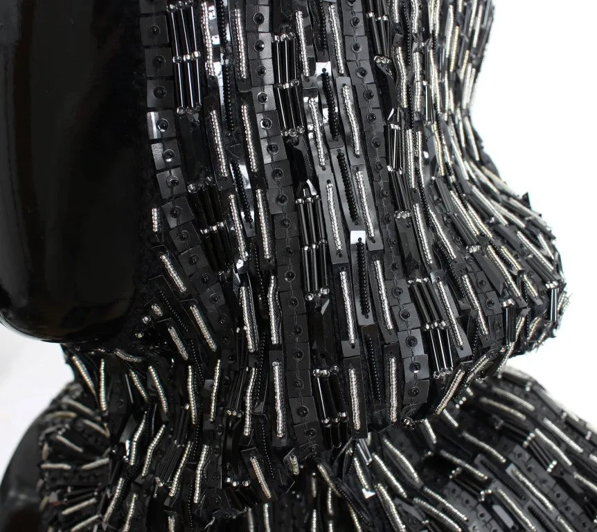 Black Wool Crystal Runway Crochet Hood