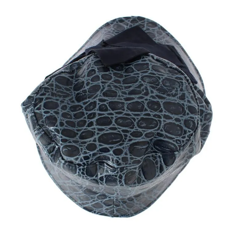 Blue Calfskin Leather Cloche Hat