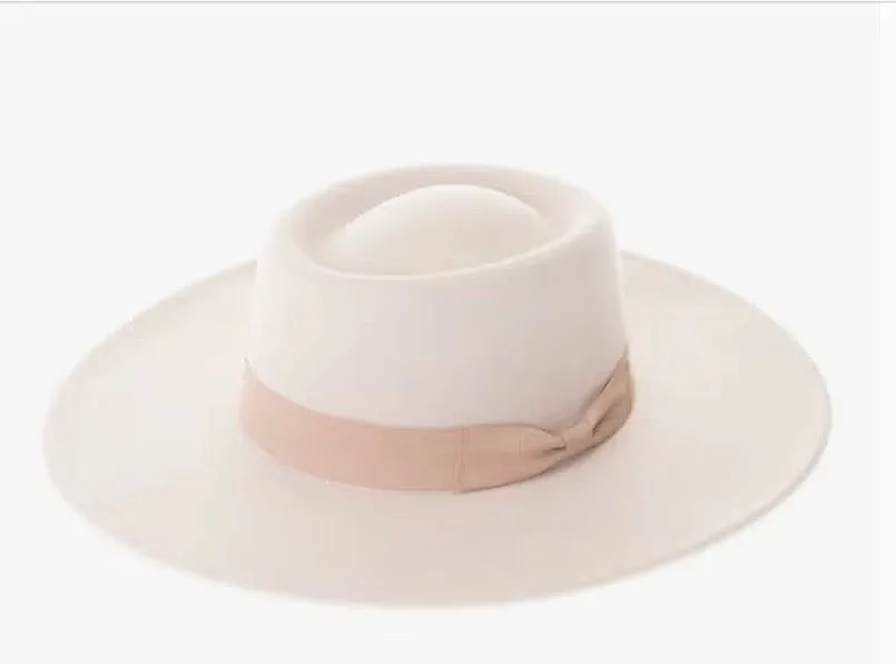 Boater Wide Brimmed Felt Pork Pie Hat-Ivory