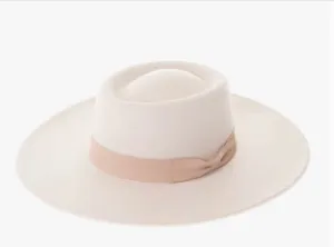 Boater Wide Brimmed Felt Pork Pie Hat-Ivory