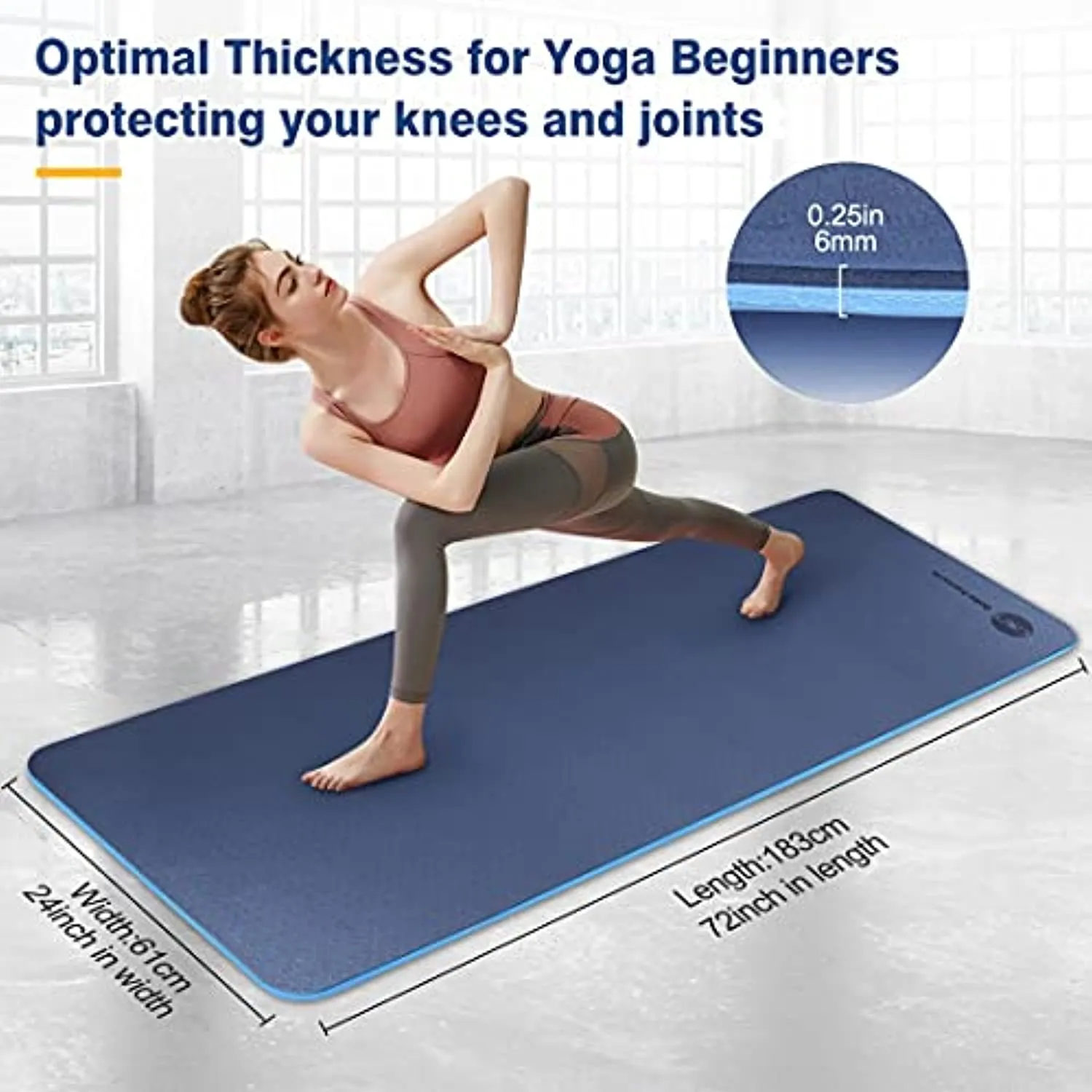 BOBO BANANA 1/4 Thick TPE Yoga Mat,72"x24" Eco-friendly Non-Slip Exercise & Fitness Mat for Men&Women with Carrying Strap, Workout Mat for Yoga,Pilates& Floor Exercise