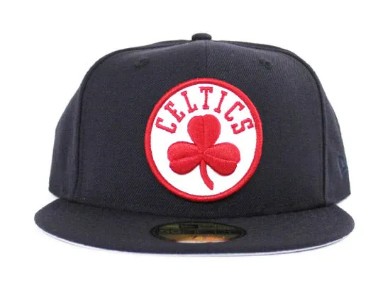 BOSTON CELTICS New Era 59Fifty Fitted Hat (Red Sox Color Way Navy Red Gray Under Brim)